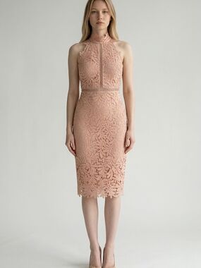 Lulu's Blush Crochet Halter Midi Dress
